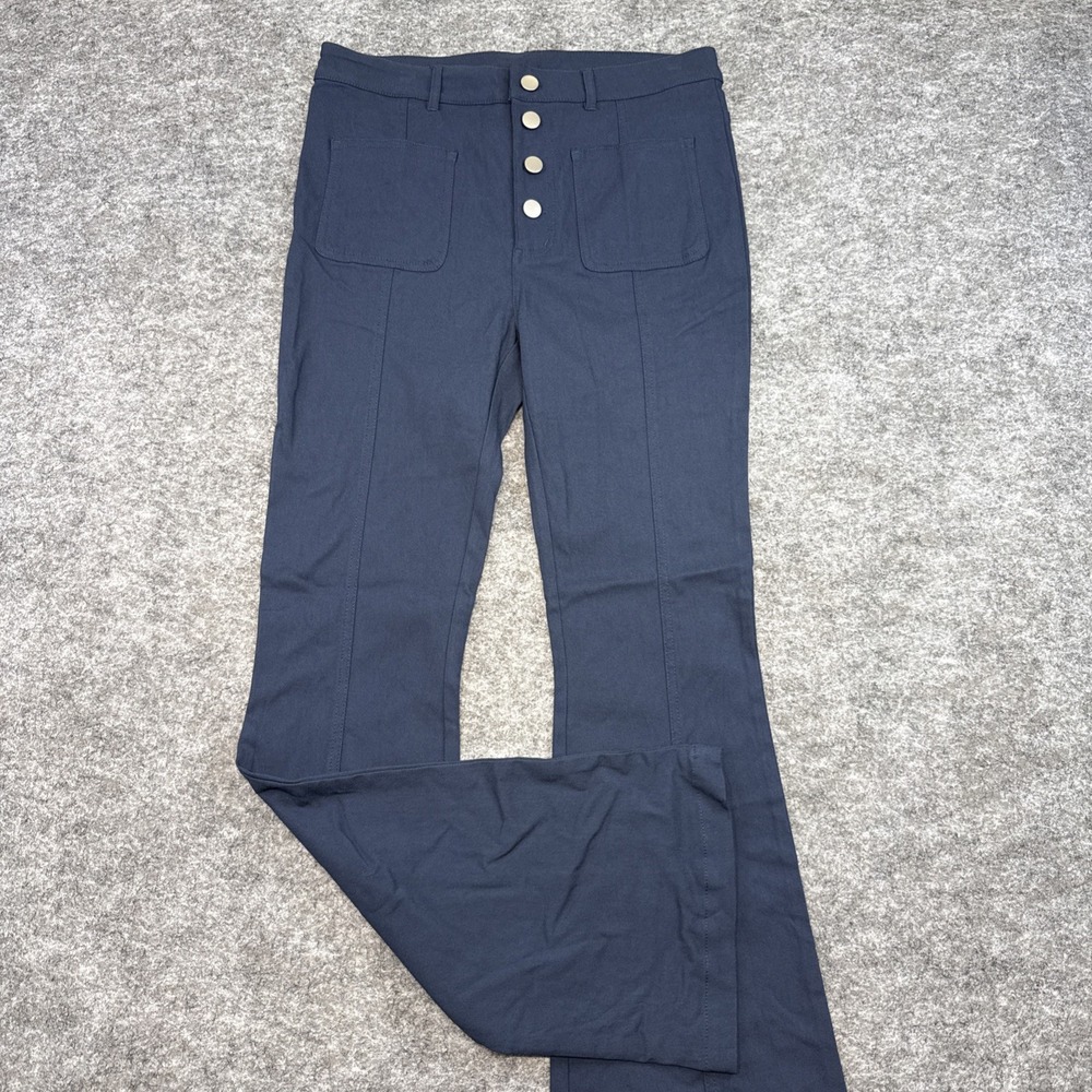 Halara button fly flare pants women's medium navy patch pockets preppy NWOT